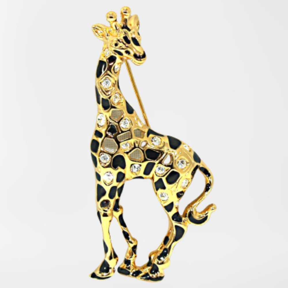 Swarovski Retired GoldEn Enamel & Crystal Giraffe Brooch New HOLIDAY GIFT